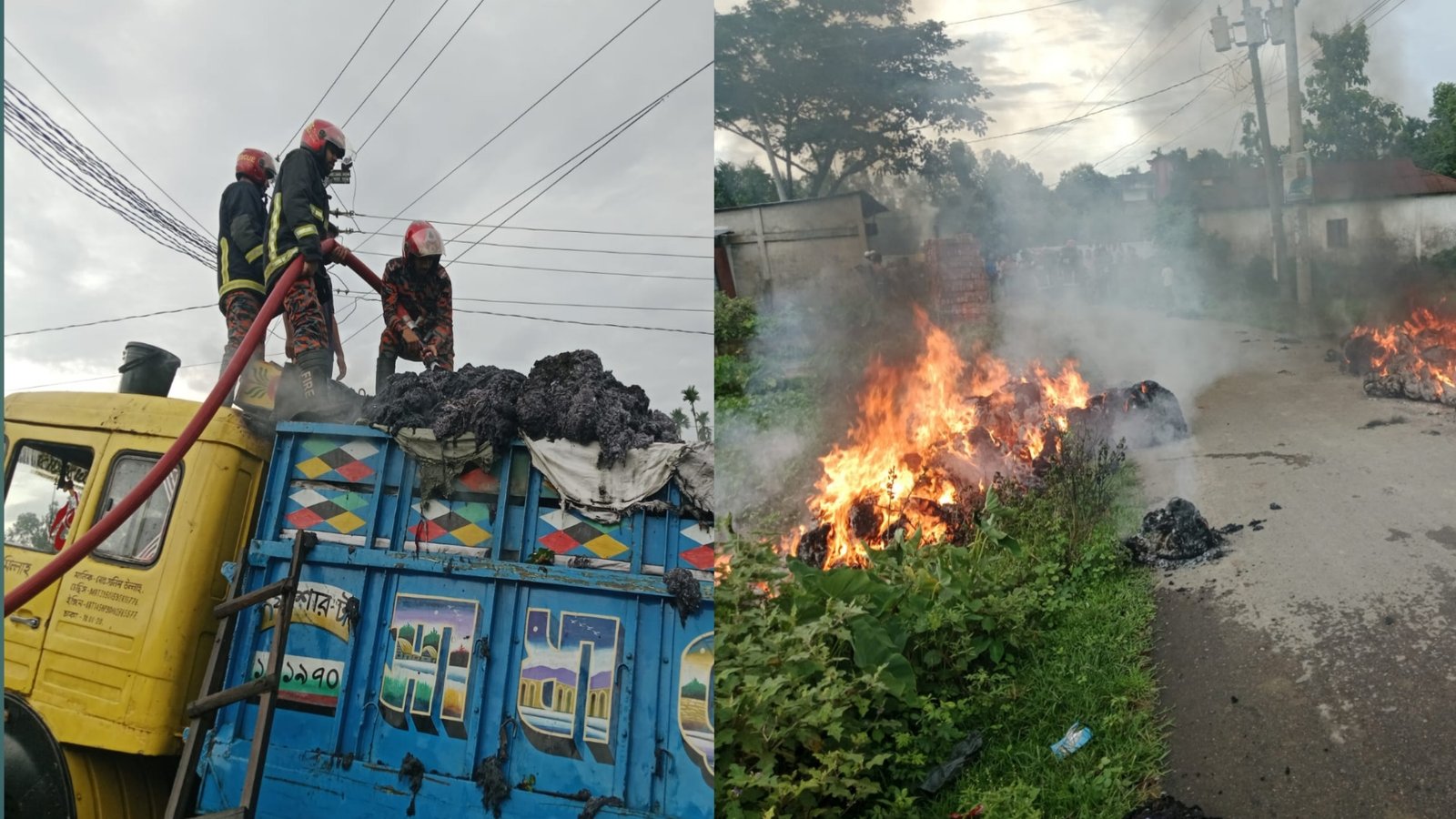শ্রীমঙ্গলের ভৈরবগঞ্জে তুলাবাহী ট্রাকে আগুন, ফায়ার সার্ভিসের তৎপরতায় বড় ক্ষতি এড়ানো